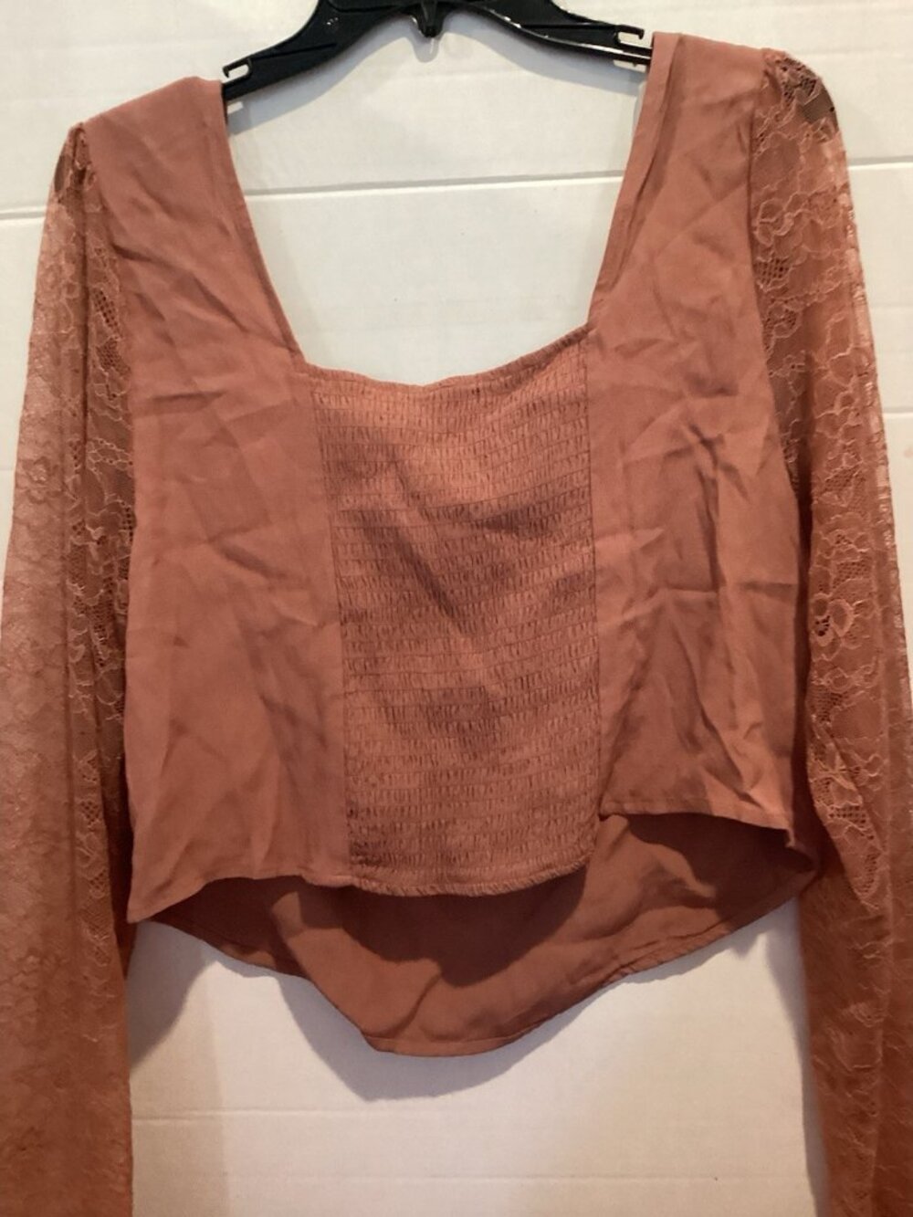 T100-Ladies Rust wild Fable Long Sleeve Bustier Cropped Blouse Size XX Large
